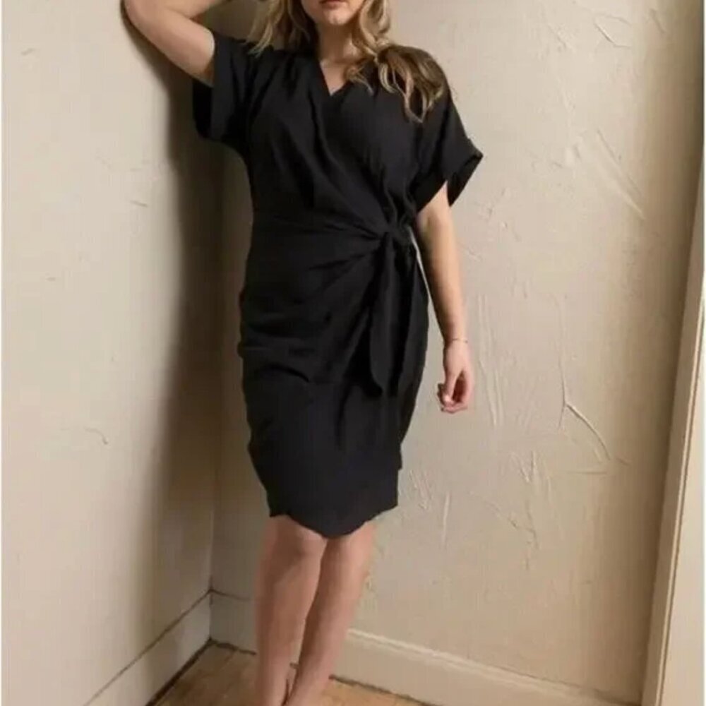 ABLE Cady Cotton Gauze Wrap Dress In Black, size XS